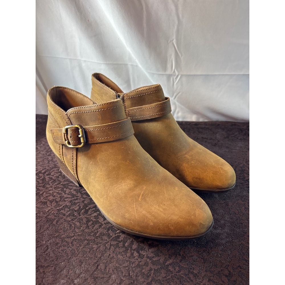 Clarks Collection Adreena Mid Dark Tan Leather Ankle Boots‎ Buckle 10M 261618994